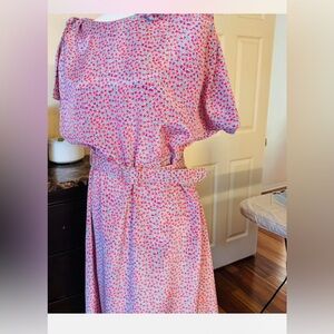 70s Vintage FABULOUS Pink Floral Midi Dress